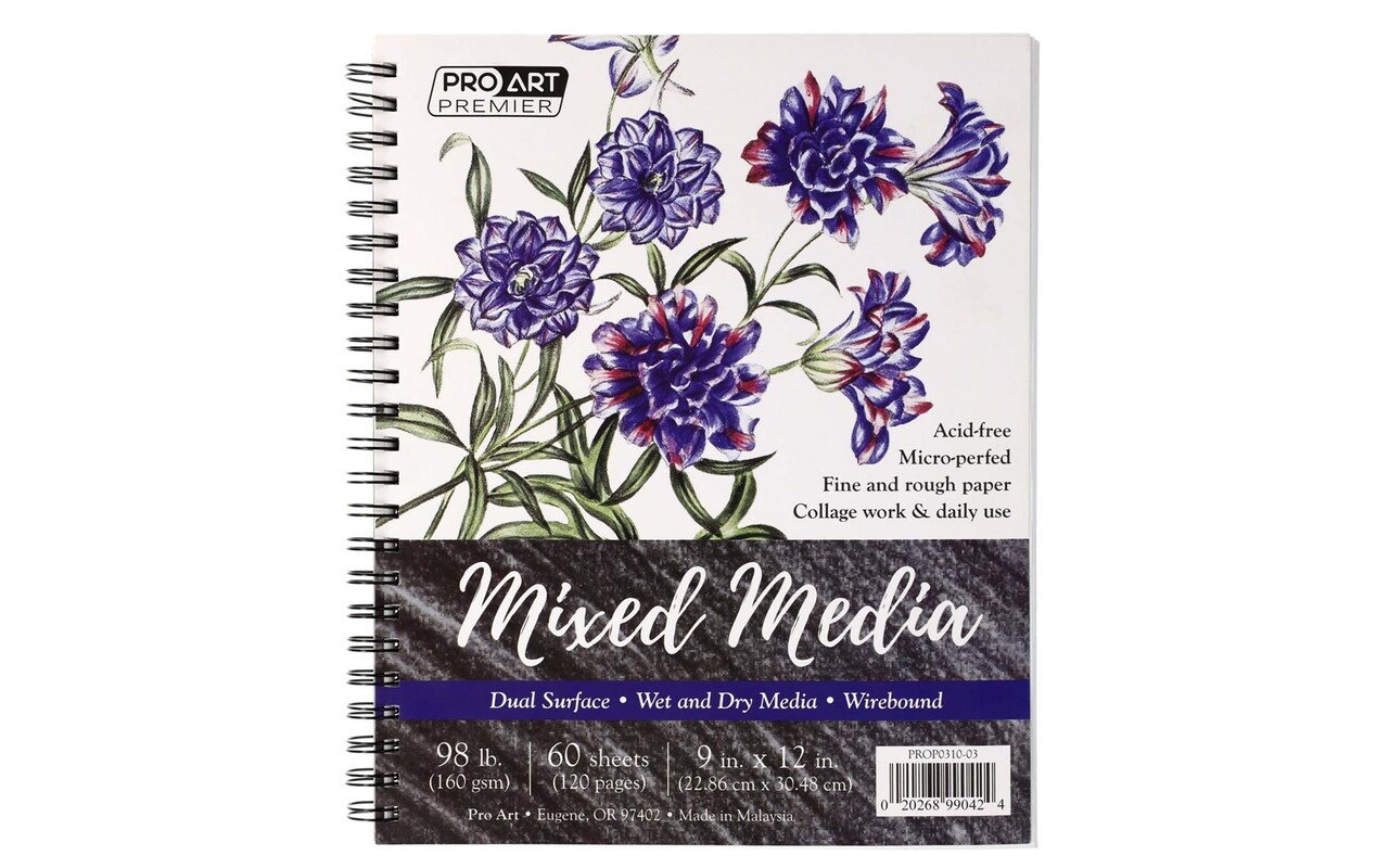 Pro Art Premium Mixed Media Pad 9"x12" 60 sheets, 98#, Wire, Sketch Book, Sketchbook, Drawing Pad, Sketch Pad, Drawing Paper, Art Book, Paper, Sketchbook for